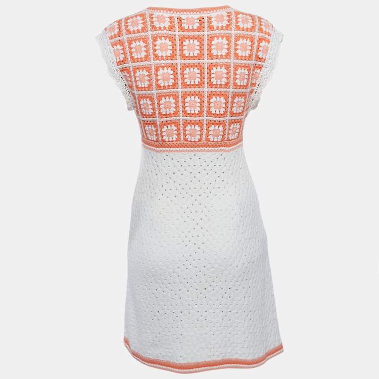 Pre Owned Maje Orange/White Crochet Mini Dress S