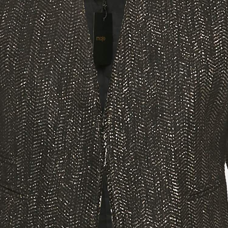 Pre Owned جاكيت مفتوح من الأمام  بتفاصيل لوريكس قطن أسود ماج مقاس متوسط - ميديوم