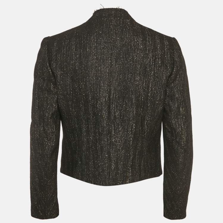 Pre Owned جاكيت مفتوح من الأمام بتفاصيل لوريكس قطن أسود ماج مقاس متوسط - ميديوم