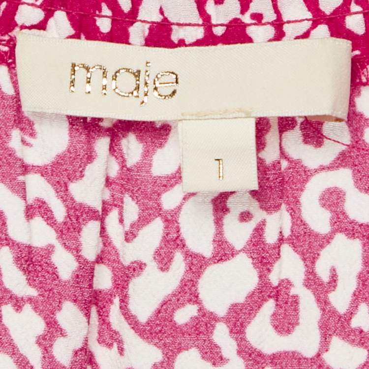 Pre Owned Maje Red Animal Printed Crepe Tiered Off-Shoulder Mini Dress S