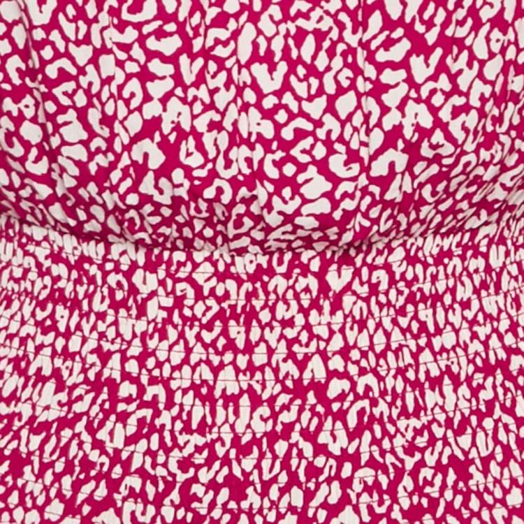 Pre Owned Maje Red Animal Printed Crepe Tiered Off-Shoulder Mini Dress S