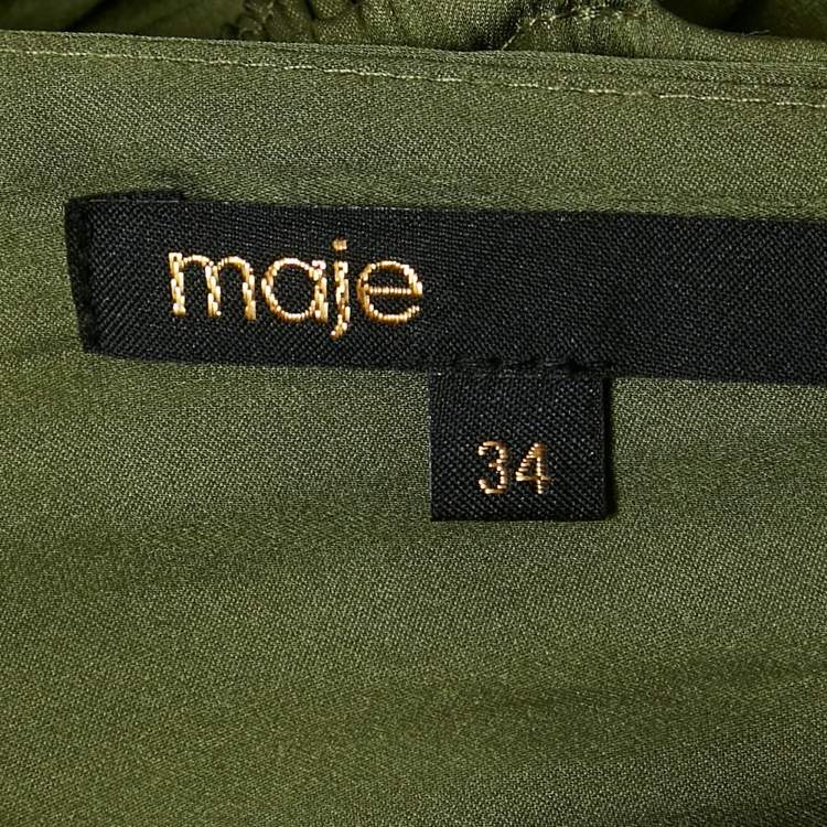 Pre Owned Maje Olive Green Satin Rune Cutout Midi Dress S