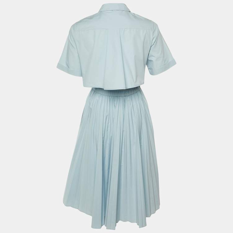 مملوكة مسبقًا Maje Light Blue Embroidered Detail Cotton Blend Pleated River Dress S