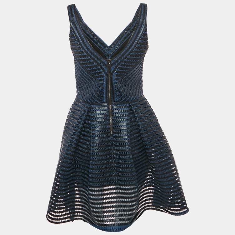 Pre Owned Maje Navy Blue Mesh Rosemount Mini Dress L