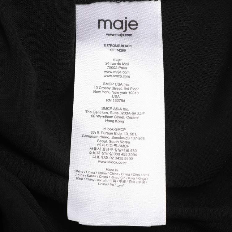 Pre Owned Maje Black Lace Grommet Short Sleeve Midi Dress S