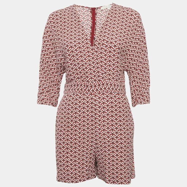 Pre Owned Maje Red Floral Printed Crepe Playsuit M