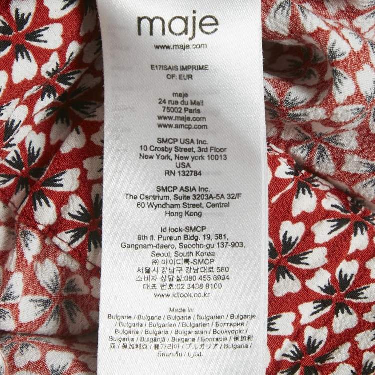 Pre Owned Maje Red Floral Printed Crepe Playsuit M