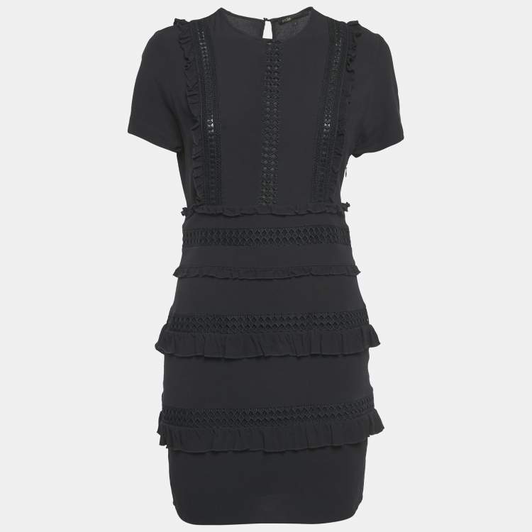 Pre Owned Maje Blak Crepe Cutwork Lace Detail Mini Dress S