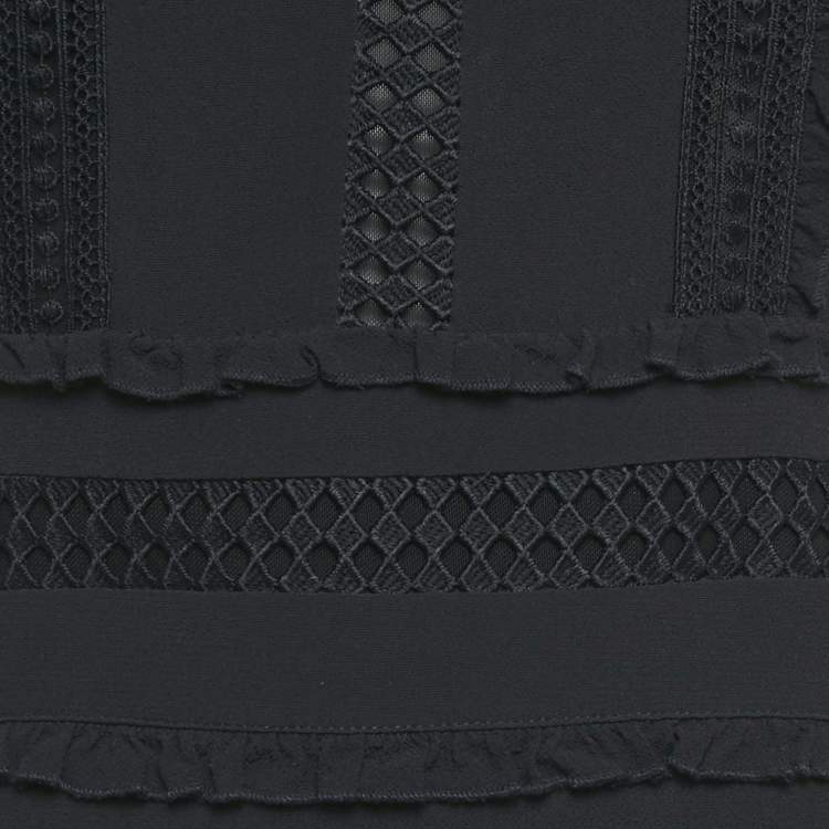 Pre Owned Maje Blak Crepe Cutwork Lace Detail Mini Dress S
