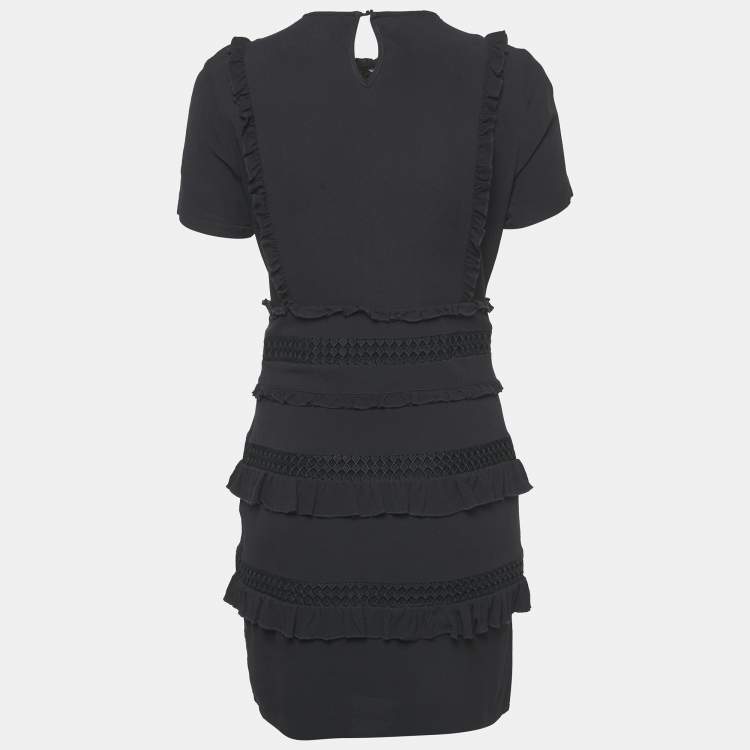 Pre Owned Maje Blak Crepe Cutwork Lace Detail Mini Dress S