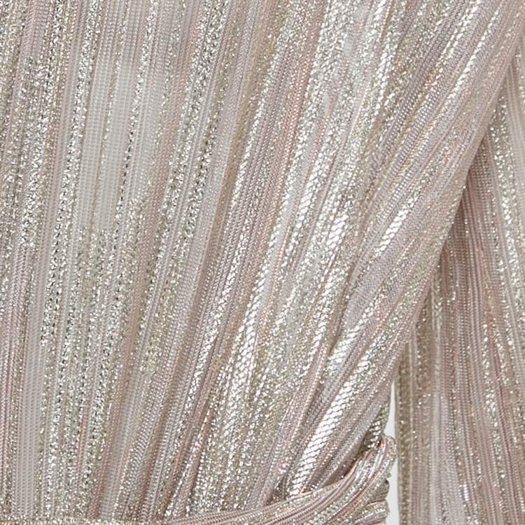 Pre Owned Maje Pink Metallic Lurex Knit Draped V-Neck Mini Dress L