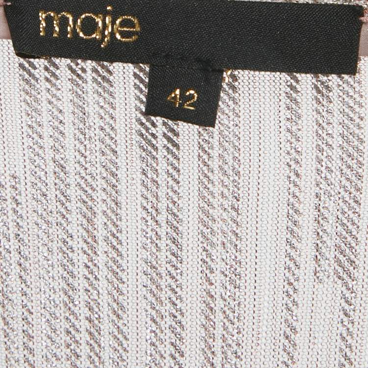 Pre Owned Maje Pink Metallic Lurex Knit Draped V-Neck Mini Dress L