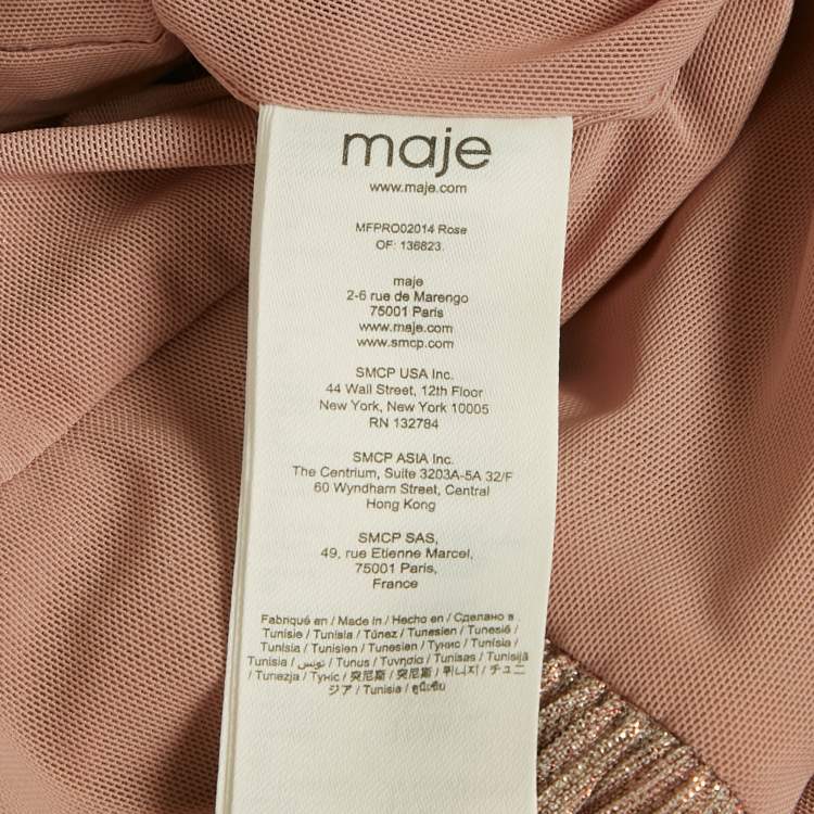 Pre Owned Maje Pink Metallic Lurex Knit Draped V-Neck Mini Dress L