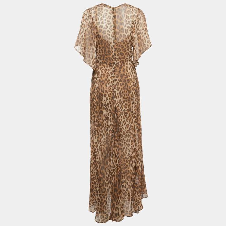 مملوكة مسبقًا Maje Brown Leopard Pink Chiffon Maxi Dress S