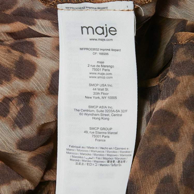 مملوكة مسبقًا Maje Brown Leopard Pink Chiffon Maxi Dress S