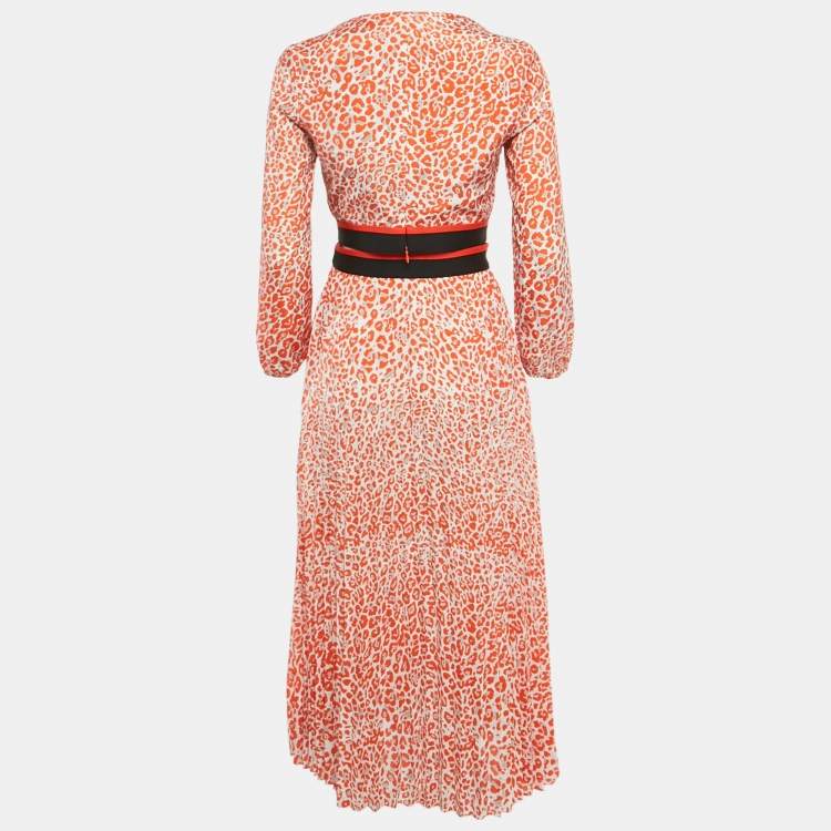 Pre Owned Maje Orange Leopard Print Crepe Waist Cut-Out Imprime Dress 