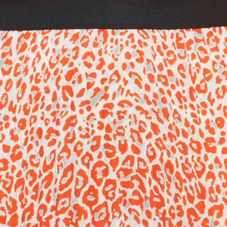 Pre Owned Maje Orange Leopard Print Crepe Waist Cut-Out Imprime Dress 