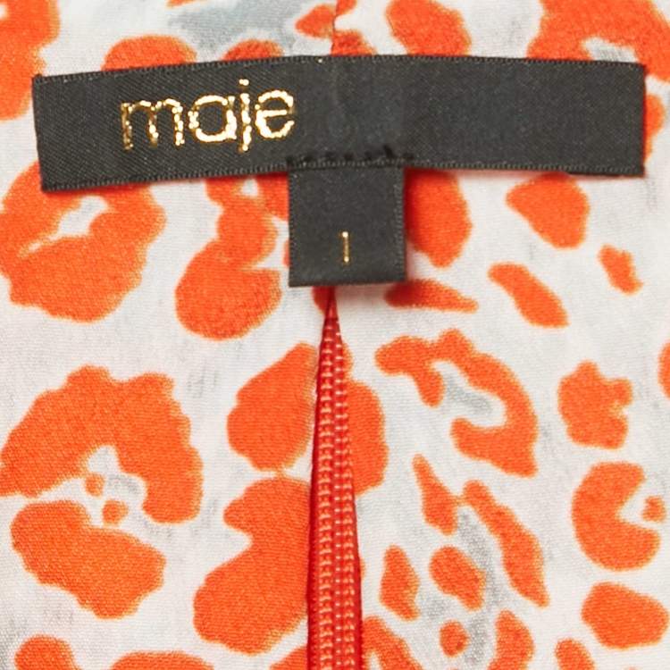 Pre Owned Maje Orange Leopard Print Crepe Waist Cut-Out Imprime Dress 