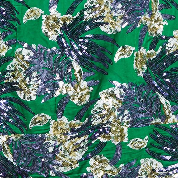 Pre Owned Maje Green Satin Blend Embroidered Sequin Mini Dress S