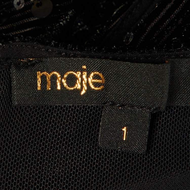 Pre Owned Maje Black Sequin Crop Top & Pants Set S