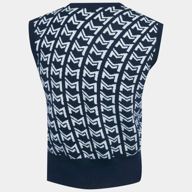 مملوكة مسبقًا Maje Blue Monogram Jacquard Sleeveless Sweater S