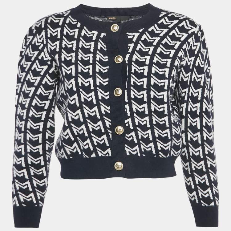 مملوكة مسبقًا Maje Blue Monogram Jacquard Cardigan S