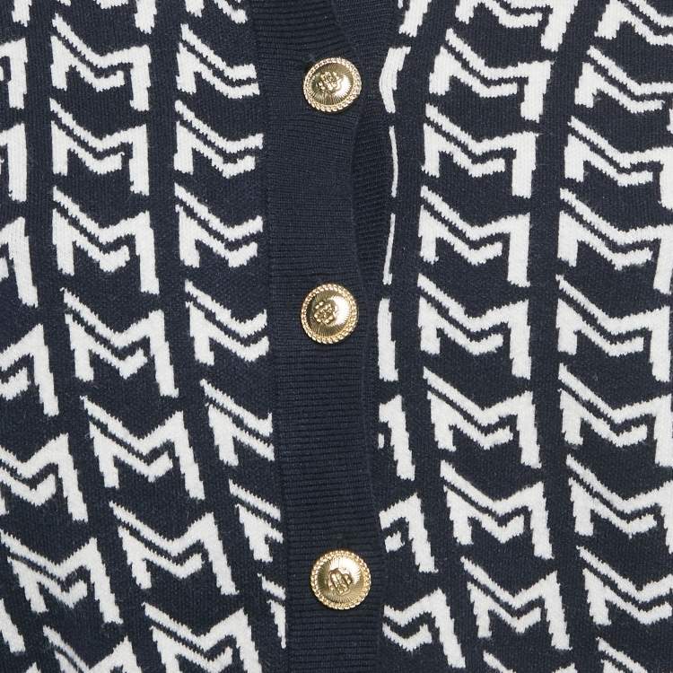 مملوكة مسبقًا Maje Blue Monogram Jacquard Cardigan S