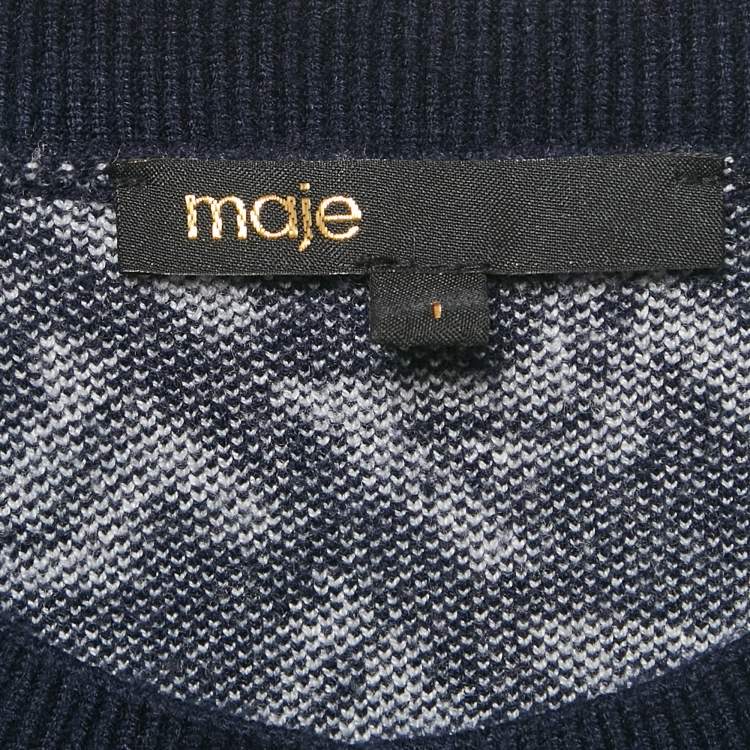 مملوكة مسبقًا Maje Blue Monogram Jacquard Cardigan S