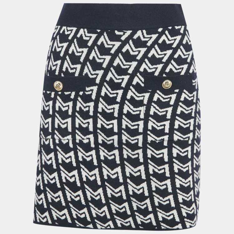 Pre Owned Maje Blue Monogram Jacquard Knit Mini Skirt M