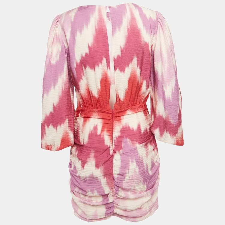 Pre Owned Maje Pink Tie-Dye Print Crepe Ruche Mini Dress S