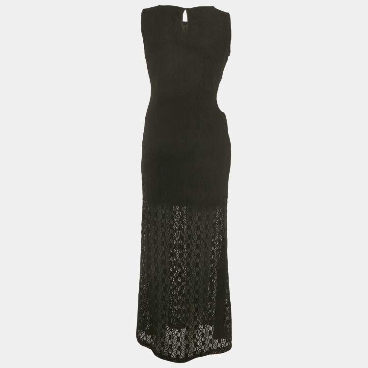 مملوكة مسبقًا Maje Black Semi Sheer Stretch Lace Cutaway Maxi Dress L
