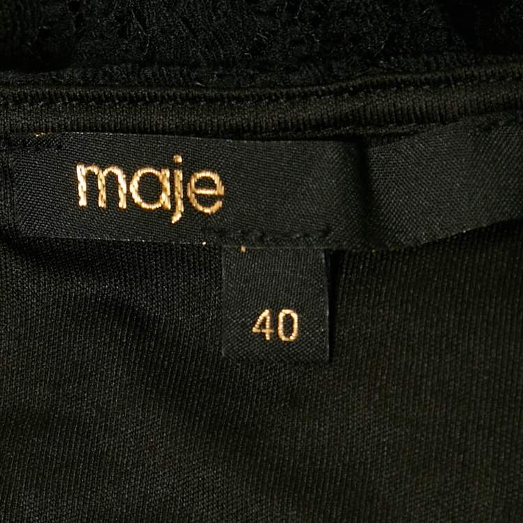 مملوكة مسبقًا Maje Black Semi Sheer Stretch Lace Cutaway Maxi Dress L