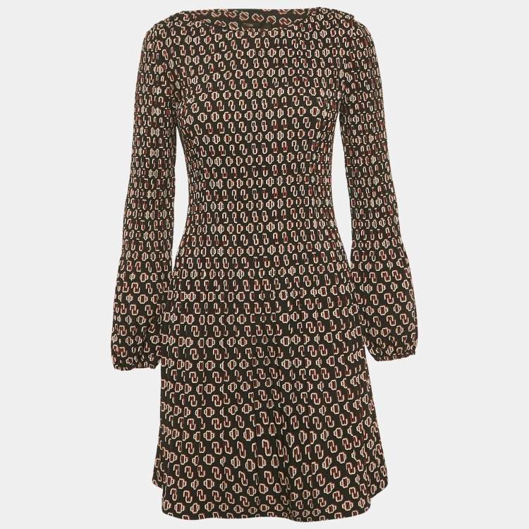 مملوكة مسبقًا Maje Black Logo Print Crepe Shirring Mini Dress M