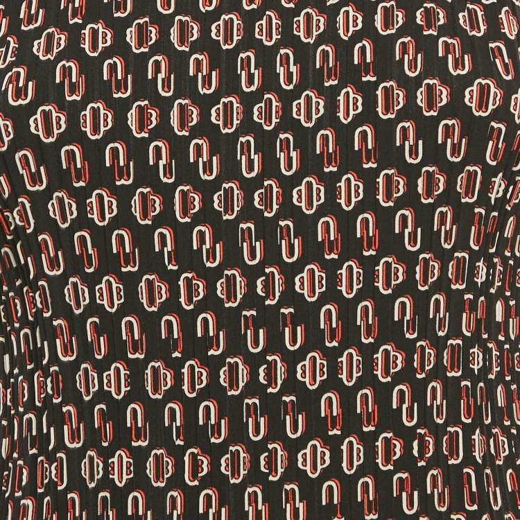 مملوكة مسبقًا Maje Black Logo Print Crepe Shirring Mini Dress M