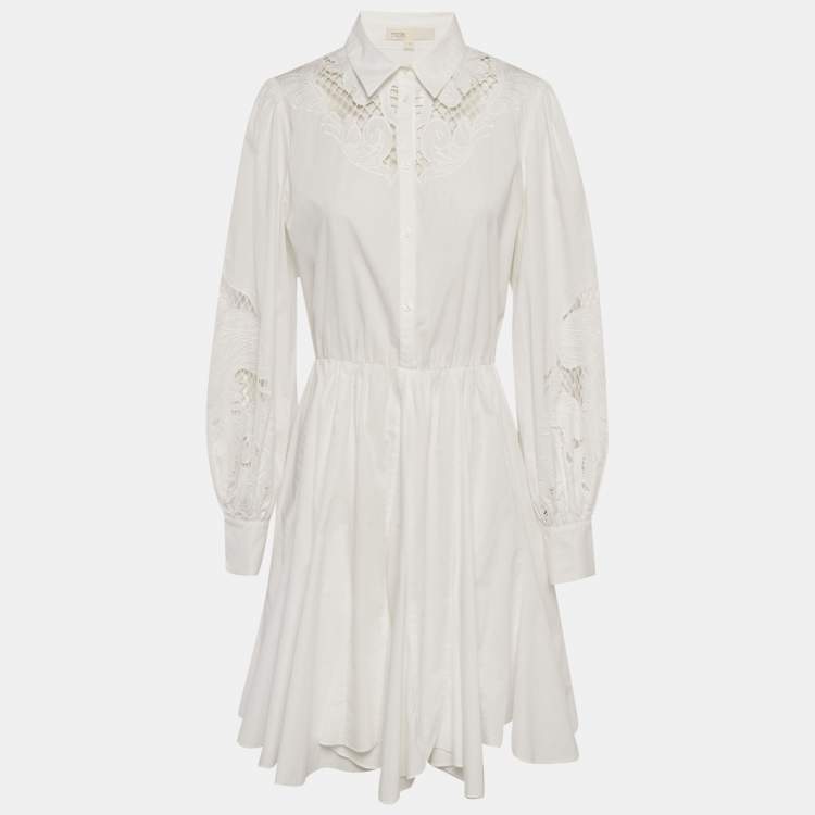 Pre Owned Maje White Cotton Guipure Detail Flared Mini Dress M