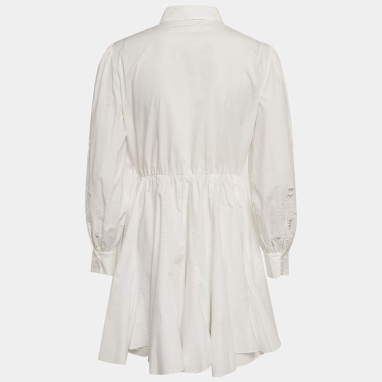 Pre Owned Maje White Cotton Guipure Detail Flared Mini Dress M
