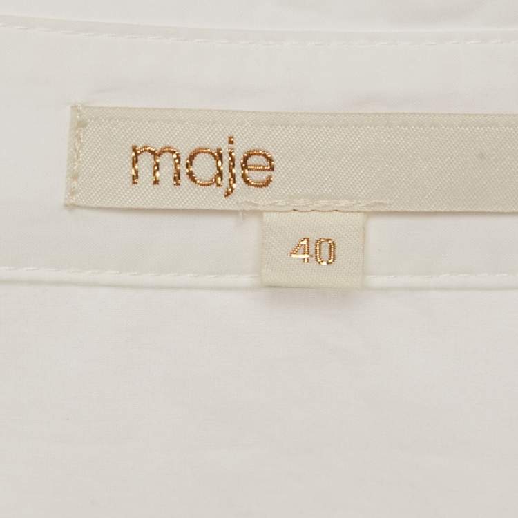 Pre Owned Maje White Cotton Guipure Detail Flared Mini Dress M