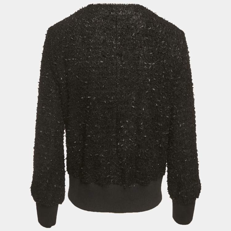 Pre Owned Maje Black Stretch Knit Crop Zip Up Jacket M