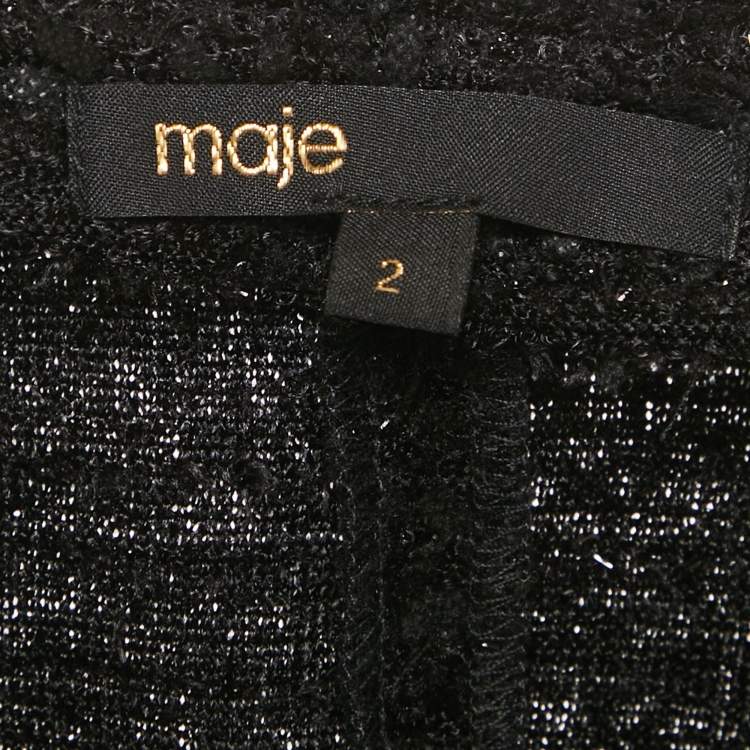 Pre Owned Maje Black Stretch Knit Crop Zip Up Jacket M