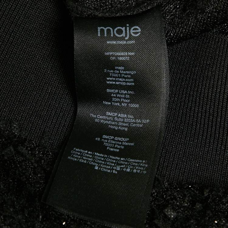 Pre Owned Maje Black Stretch Knit Crop Zip Up Jacket M