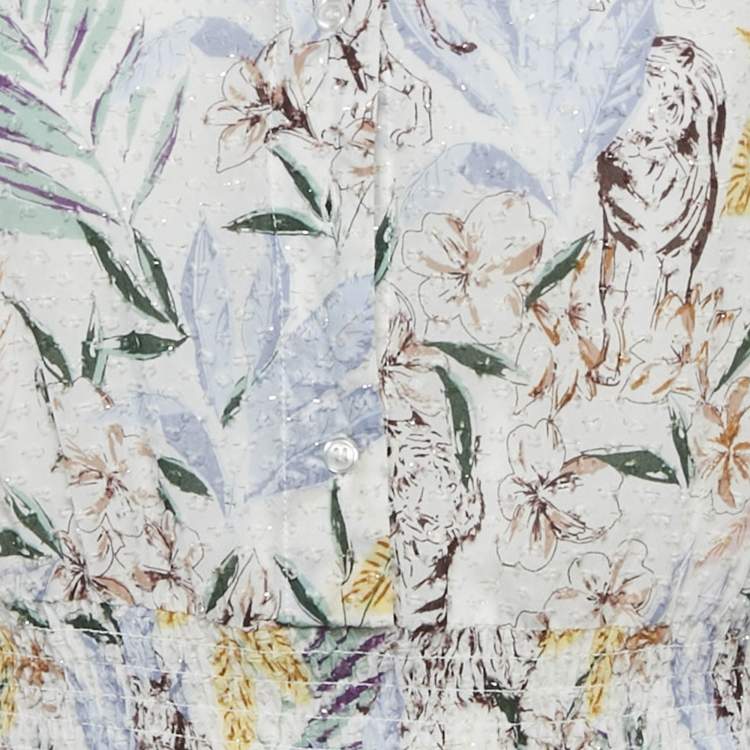 Pre Owned Maje White Floral Print Chiffon Ruffled Mini Dress L