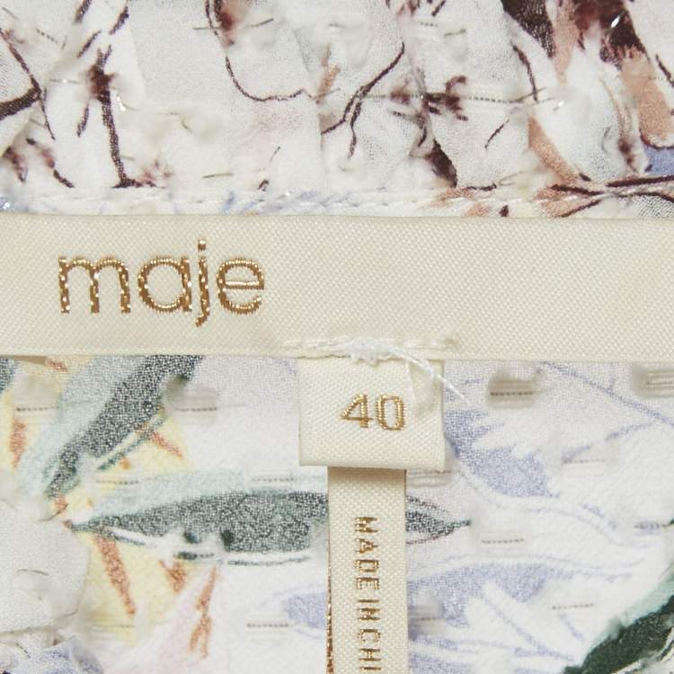 Pre Owned Maje White Floral Print Chiffon Ruffled Mini Dress L
