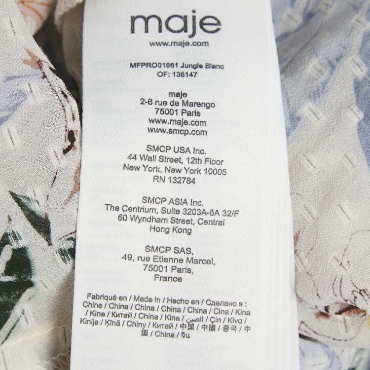Pre Owned Maje White Floral Print Chiffon Ruffled Mini Dress L