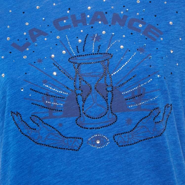 Pre Owned Maje Blue Rhinestone Detail Jersey T-Shirt L