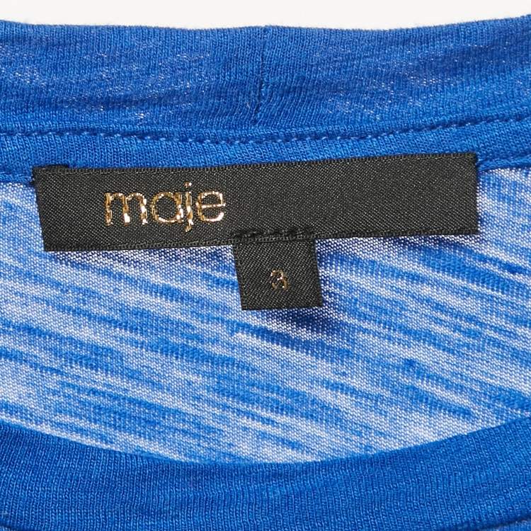 Pre Owned Maje Blue Rhinestone Detail Jersey T-Shirt L