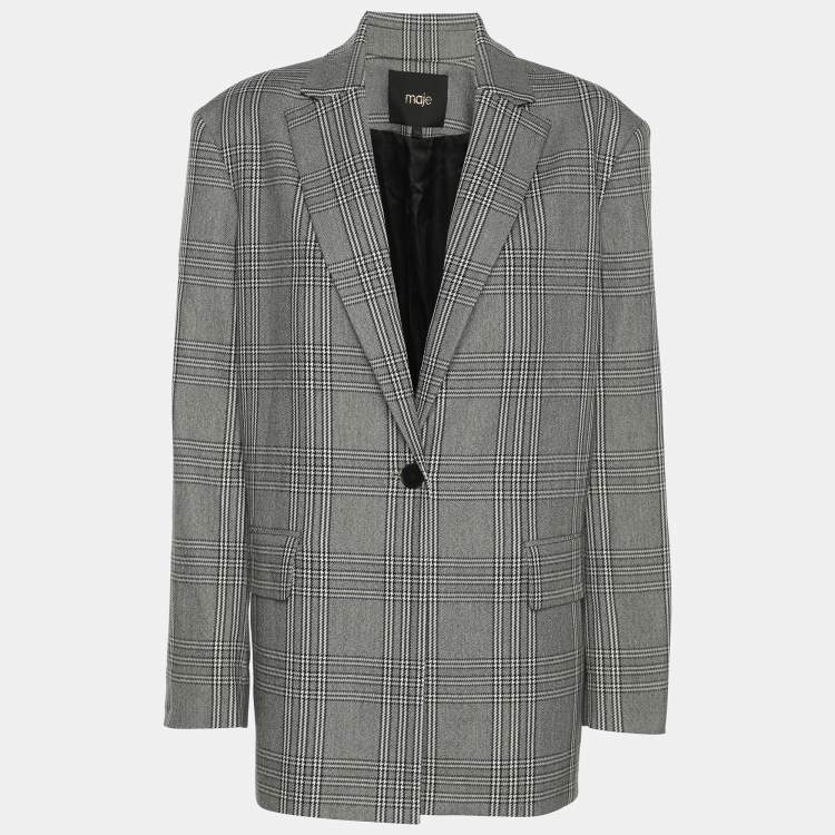 Pre Owned Maje Grey Checked Gabbardine Single Breasted Blazer S