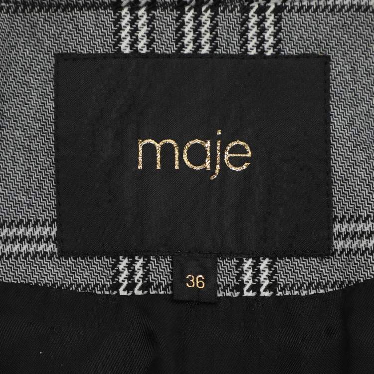 Pre Owned Maje Grey Checked Gabbardine Single Breasted Blazer S