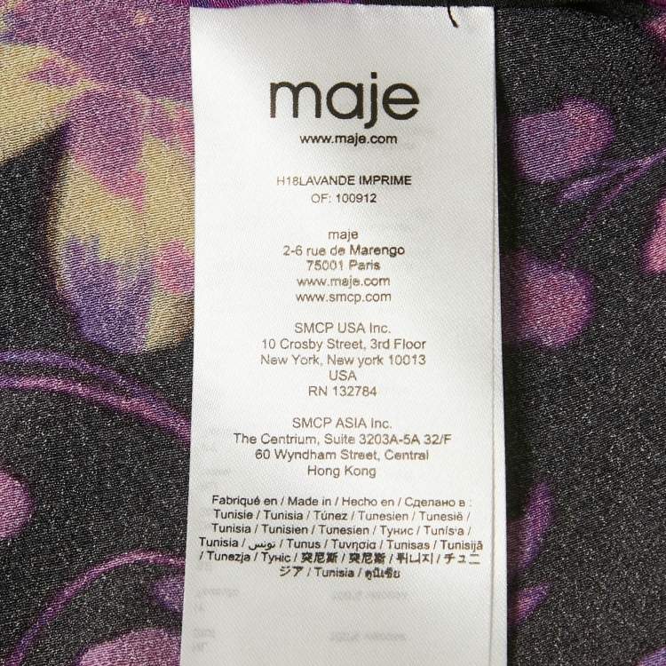 مملوكة مسبقًا Maje Black Floral Print Crepe Puff Sleeve Blouse L