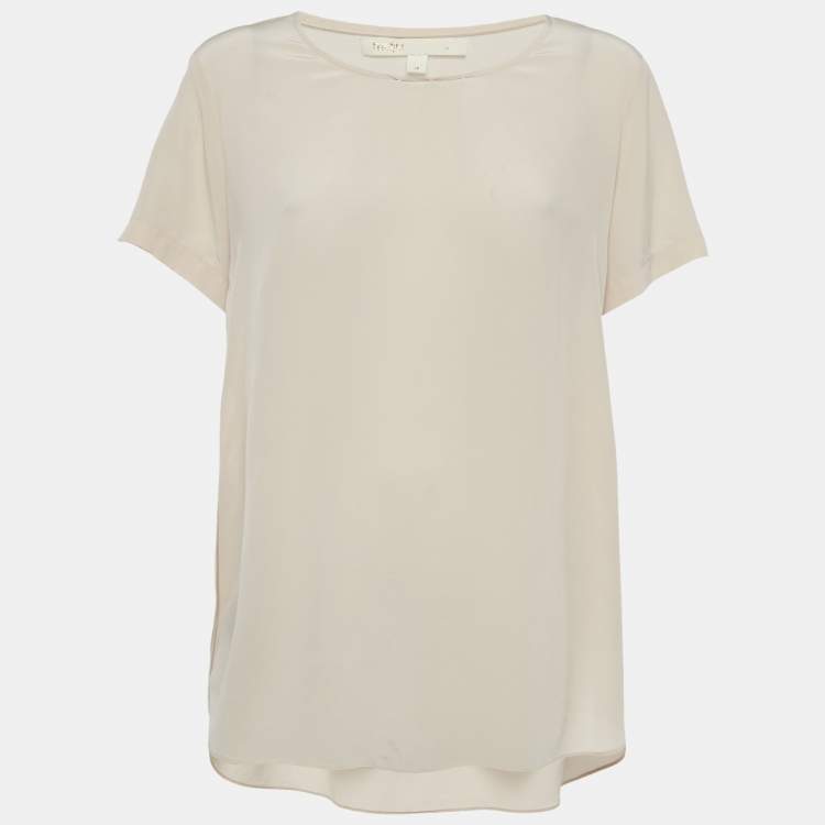 Pre Owned Maje Beige Silk Crew Neck Blouse L
