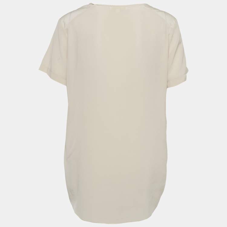 Pre Owned Maje Beige Silk Crew Neck Blouse L